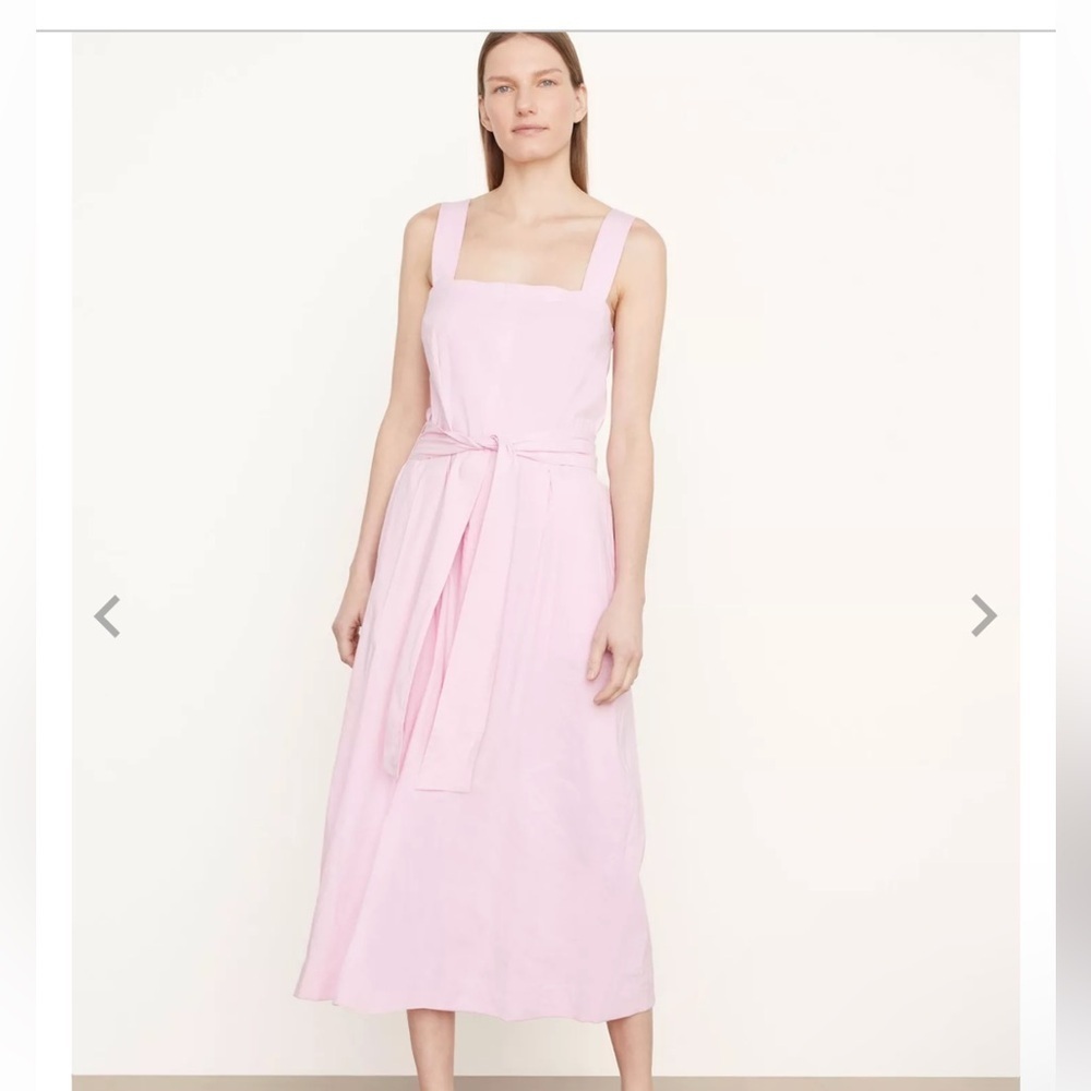 Vince Linen-Blend Square-Neck Midi Dress